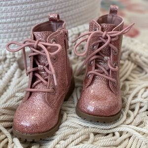 Old Navy Pink Glitter Combat Boots, Toddler Size 6